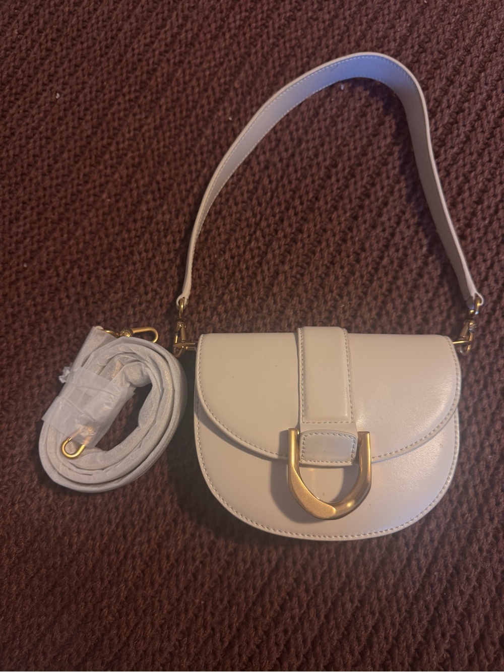 Charles & Keith Cream Shoulder Bag with Gold Buckle